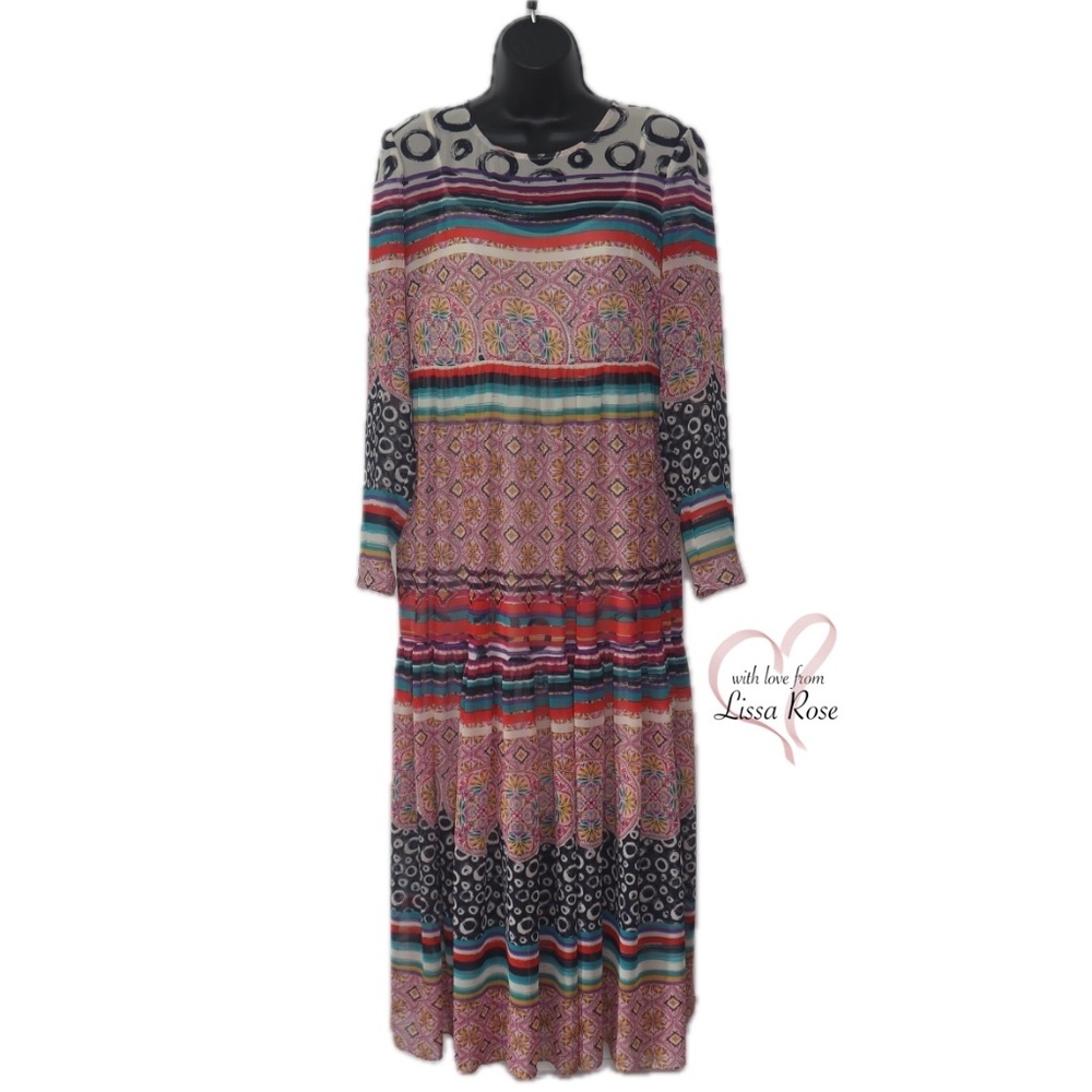 Sierra Maxi Sheer Long-Sleeves Patterned Dress (Donna Morgan for Anthropologie)